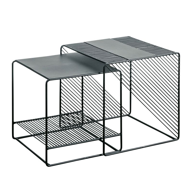 Mesa de centro cuadrada con 2 nidos y estante, juego de mesa de centro con estructura de hierro de mediados de siglo