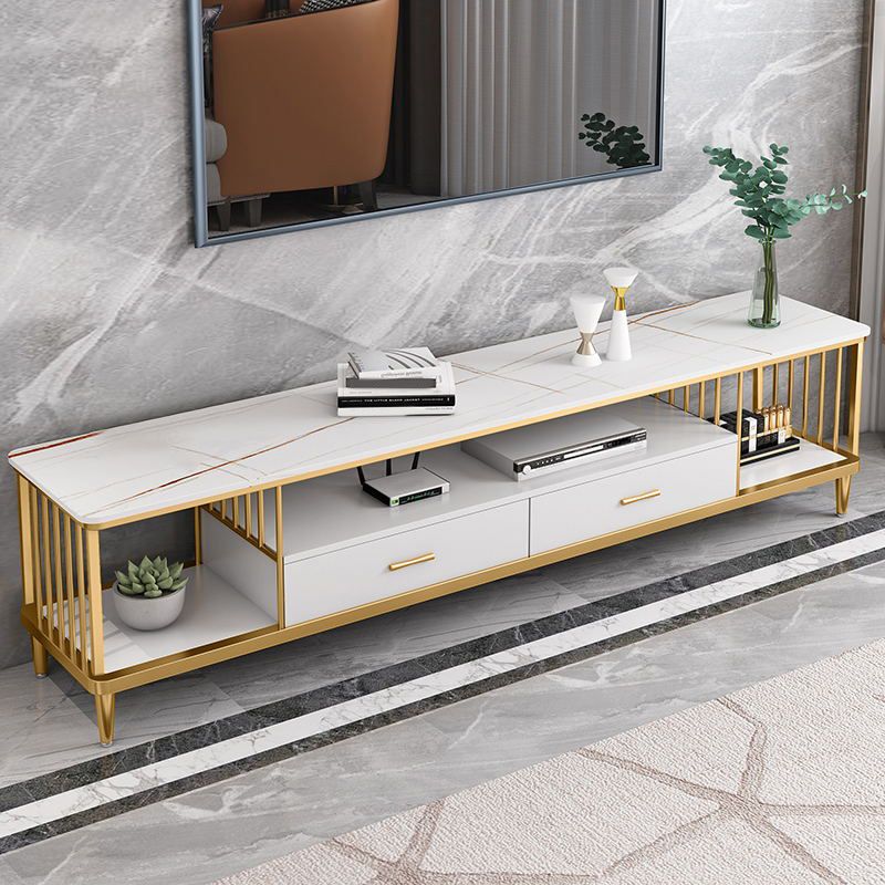 Glam Stone Top TV Stand 2-Drawer 17.7" H TV Console with Shelves Clearhalo 'furn' 'furn_tv_stands_entertainment_centers' 'Furniture' 'Living Room Furniture' 'TV Stands & Entertainment Centers' 'TV Stands & Media Storage Furniture' 'tv_stands_entertainment_centers' 1200x1200_66422443-2198-40f3-a8fe-fb938026c68e