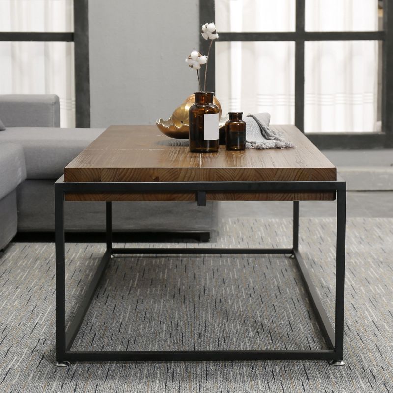 Rectangular Wooden Cocktail Table Metal Frame Coffee Table in Black Clearhalo 'Coffee & Accent Tables' 'Coffee Tables' 'coffee_tables' 'furn' 'furn_coffee_tables' 'Furniture' 'Living Room Furniture' 1200x1200_66427694-1f11-4b1b-af86-f2764d90409e