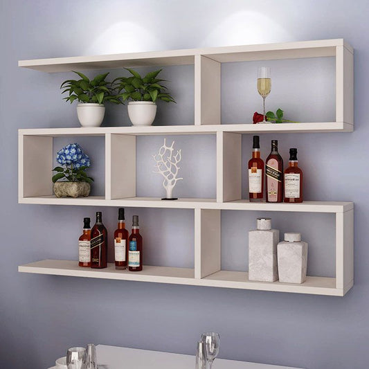 Modern Floating Bookcase with Shelves Geometric Bookshelf for Living Room