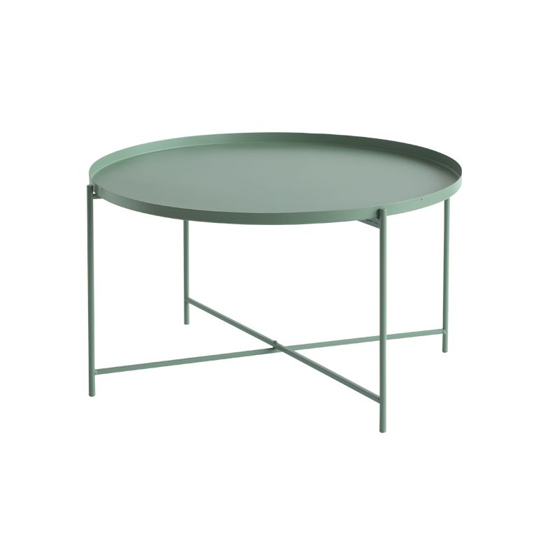 Cross Legs Tray Top Coffee Table Round Metallic Cocktail Table Clearhalo 'Coffee & Accent Tables' 'Coffee Tables' 'coffee_tables' 'furn' 'furn_coffee_tables' 'Furniture' 'Living Room Furniture' 1200x1200_6646e1a3-31fe-4b96-88d0-e48210928ba4