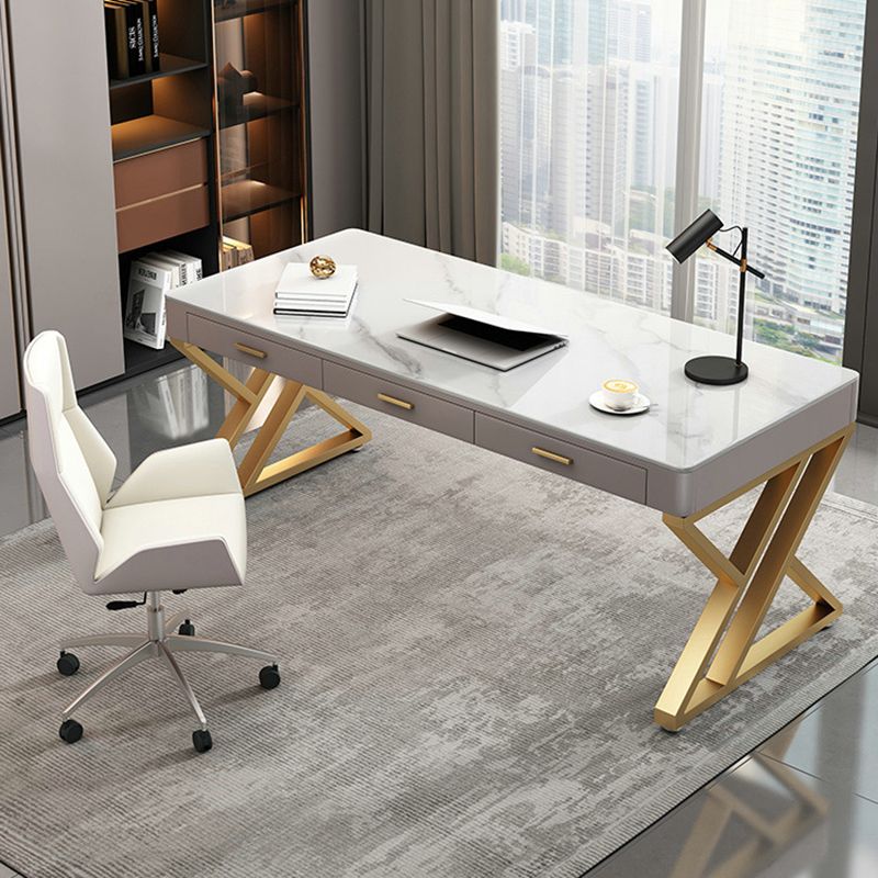 Glam Office Schreibtisch Stein gebogener Schreibtisch mit Schubladen, 29,53 "groß