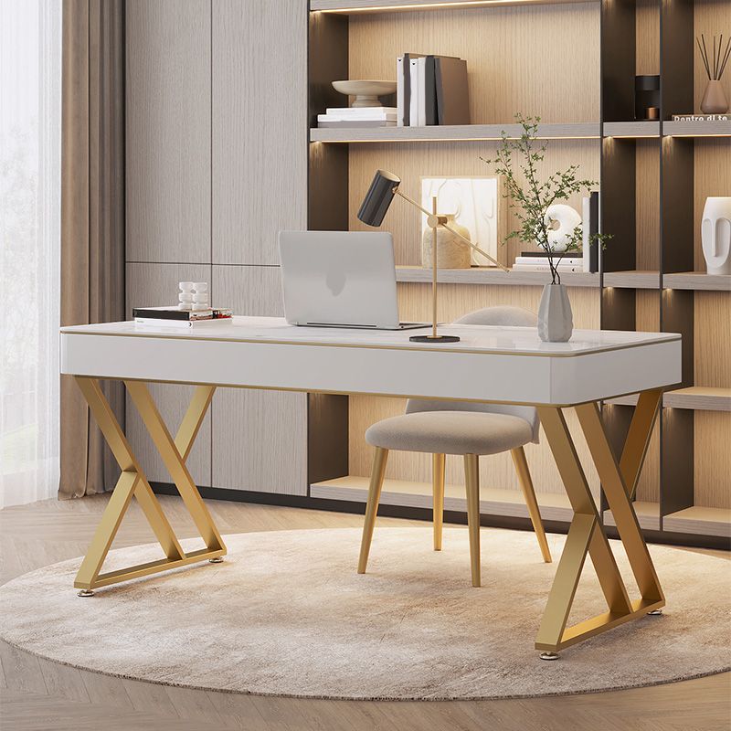 Distanta da ufficio in pietra sinterizzato glam 29.52 H scrivania bianca per casa
