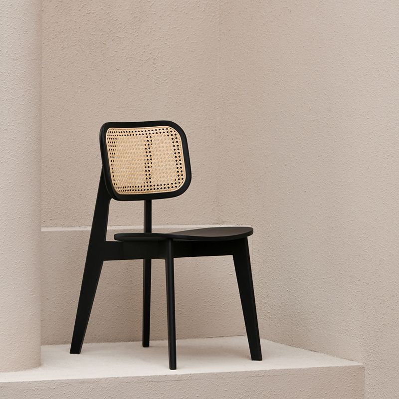 Industriële vaste houten armloze stoel keuken eetstoel zijkant