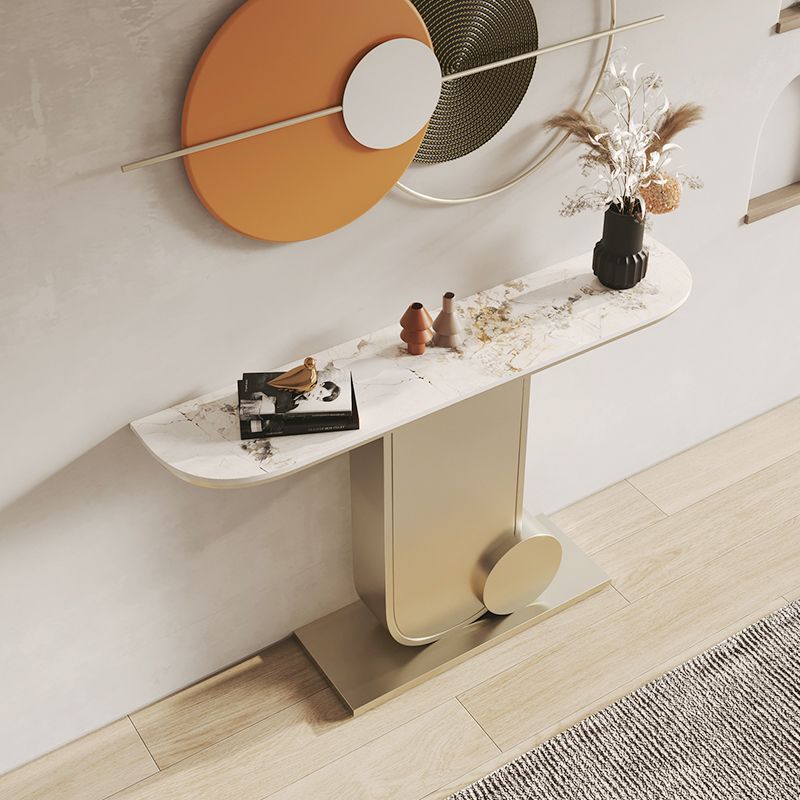 Tavolo da accento per sala da 33,46 "Tavolo da console di pietra moderna con 1 scaffale