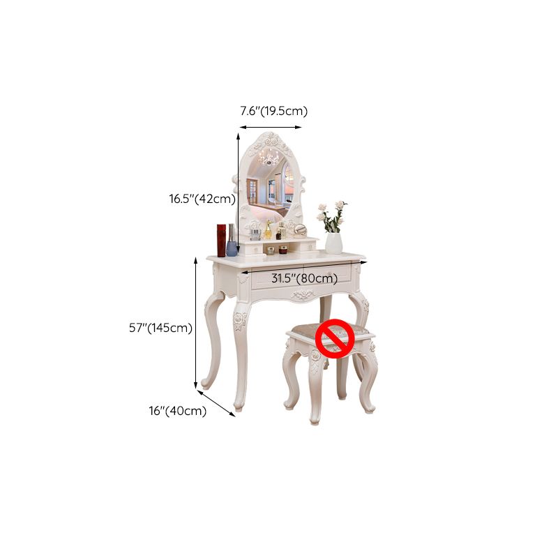 Victorian Mirrored Makeup Dressing Table Wood Stool Set in White Clearhalo 'Bedroom Furniture' 'furn' 'furn_makeup_vanities' 'Furniture' 'Makeup Vanities' 'makeup_vanities' 1200x1200_665b716e-aa62-4752-ae26-caf76b2387db