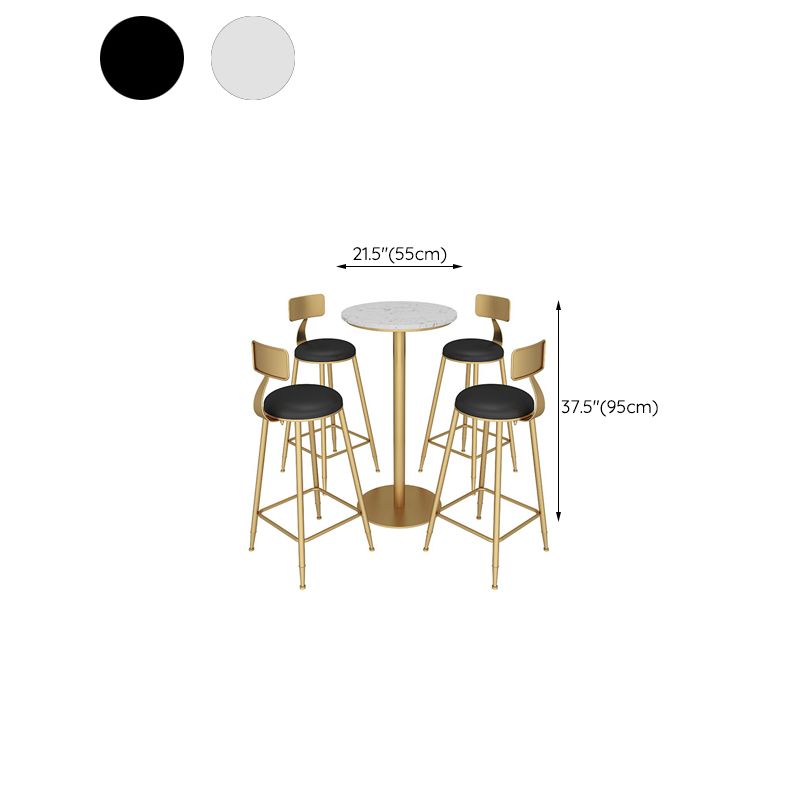 Mesa de comedor de bar de mármol sintético, mesa de vino con base de pedestal de metal