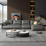 Genuine Leather Sectionals 70" Wood Stationary Sectionals in Black