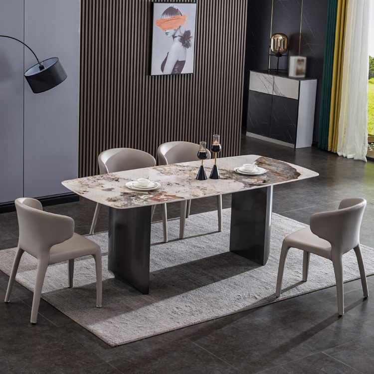 Tavolo in pietra sinterizzato per il ristorante tavolo da pranzo industriale industriale con doppio piedistallo