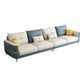 Glam Faux Leather Sofa Blue and Beige Square Arm Sofa with Pillows