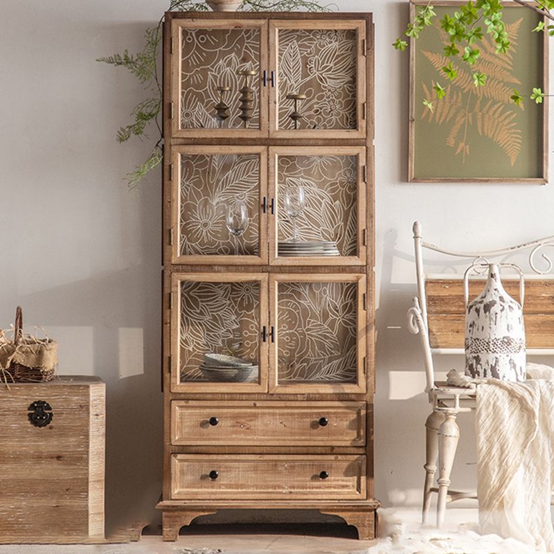 Traditional Oil Oak Curio Cabinet Glass Doors Hutch Buffet with Doors Clearhalo 'Display & China Cabinets' 'display_china_cabinets' 'furn' 'furn_display_china_cabinets' 'Furniture' 'Kitchen & Dining Furniture' 1200x1200_6666ba5d-8b02-4ec8-b2f1-d56310384e49