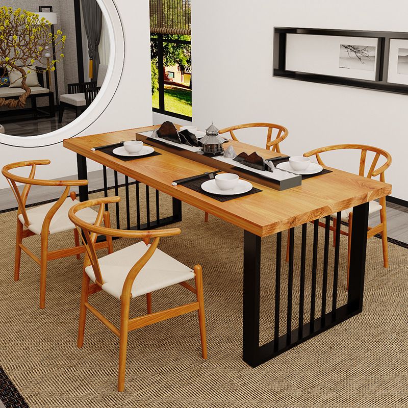 Contemporary Wood Dining Table Rectangle Dining Table with Pedestal Base in Black Clearhalo 'Dining Tables & Seating' 'Dining Tables' 'dining_table' 'furn' 'furn_dining_table' 'Furniture' 'furniture_dining_table' 'Kitchen & Dining Furniture' 'kitchen' 'kitchen_dining_table' 1200x1200_6668bc30-f306-40c3-93de-c737660a96b1