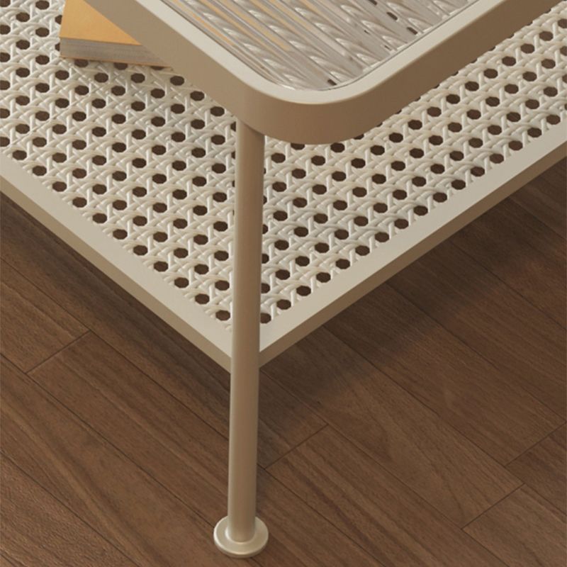 Salontafel met 4 poten, eigentijdse koffiecocktailtafel met glazen blad en plank