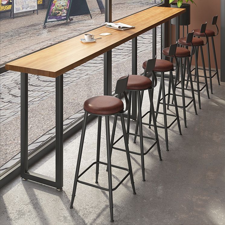 Modern Brown Wood Pub Table with Rectangle Table Top Black Trestle Table, Only Table Clearhalo 'Bar Furniture' 'Bar Tables' 'bar_tables' 'furn' 'furn_bar_tables' 'Furniture' 'furniture_bar_tables' 'Kitchen & Dining Furniture' 1200x1200_666dc9a8-5eaf-4411-9dd6-14bdbcf64a9c