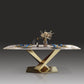 Traditional Luxury Dining Table Rectangle Sintered Stone Pedestal Table with Gold Frame Clearhalo ' dining_table' 'Dining Tables & Seating' 'Dining Tables' 'furn' 'furn_dining_table' 'Furniture' 'furniture_dining_table' 'Kitchen & Dining Furniture' 'kitchen&dining_furn' 'kitchen' 'kitchen_dining_table' 1200x1200_666e4fe3-8f79-4cb5-bea9-7bea63b15f30