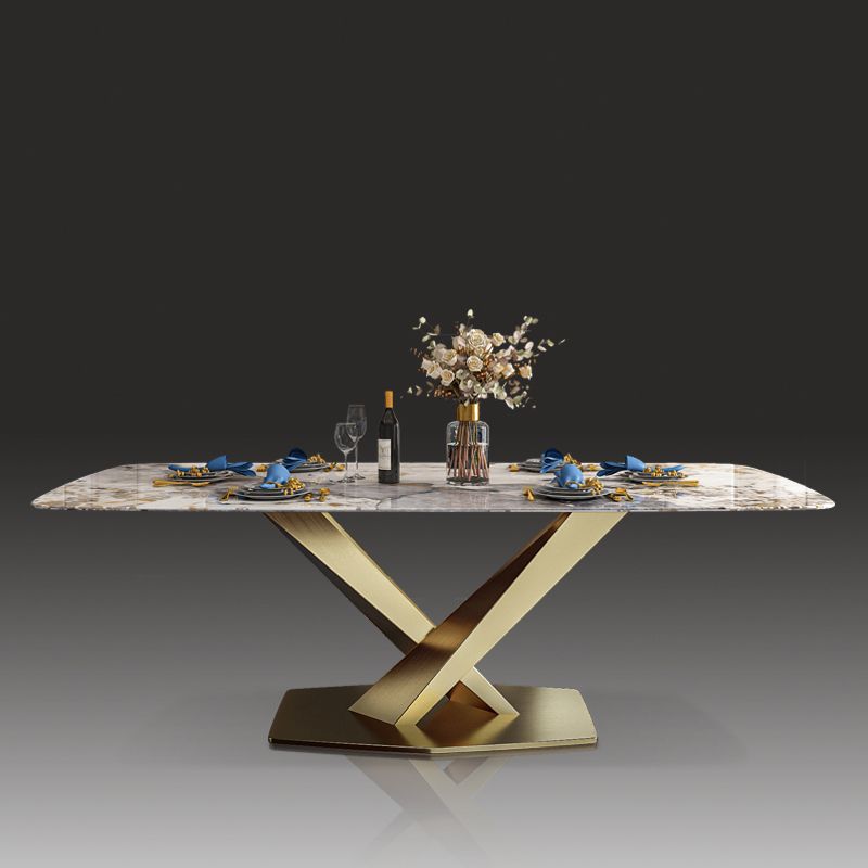 Traditional Luxury Dining Table Rectangle Sintered Stone Pedestal Table with Gold Frame Clearhalo ' dining_table' 'Dining Tables & Seating' 'Dining Tables' 'furn' 'furn_dining_table' 'Furniture' 'furniture_dining_table' 'Kitchen & Dining Furniture' 'kitchen&dining_furn' 'kitchen' 'kitchen_dining_table' 1200x1200_666e4fe3-8f79-4cb5-bea9-7bea63b15f30