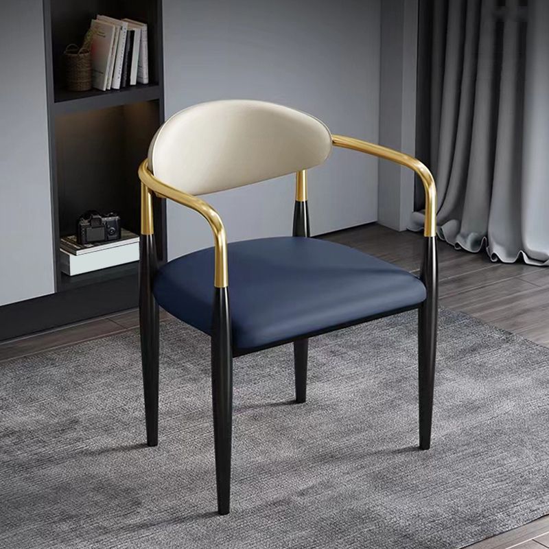 Contemporary Faux Leather Arm Dining Chair for Home in Gold Finish