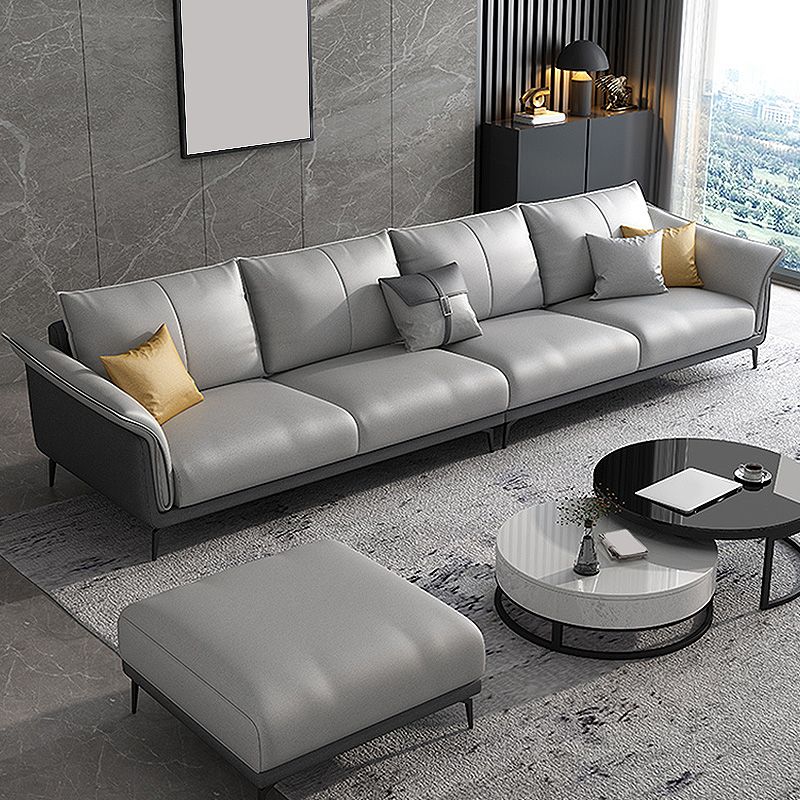 Light-grey Faux Leather Pillow Top Arm Sofa/Sectional with Stain-Resistant Clearhalo 'furn' 'furn_sectionals' 'Furniture' 'furniture_sectionals' 'Living Room Furniture' 'Sectionals' 1200x1200_6672c3b8-9a71-436e-919b-65221ae65f25