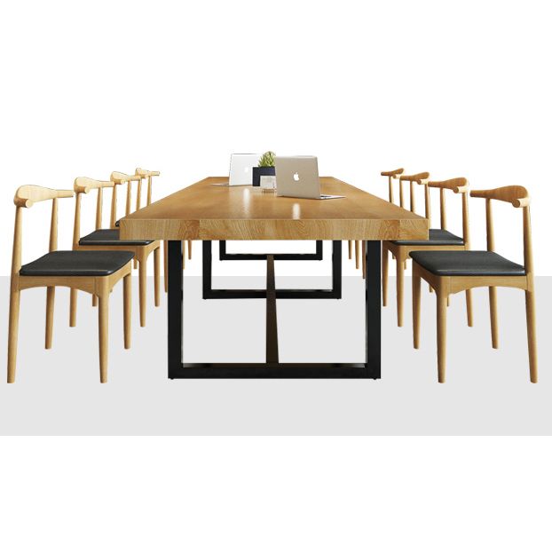 Metal Industrial Rectangle Dining Table Pine Solid Wood Top Table with Trestle Base Clearhalo ' dining_table' 'Dining Tables & Seating' 'Dining Tables' 'furn' 'furn_dining_table' 'Furniture' 'furniture_dining_table' 'Kitchen & Dining Furniture' 'kitchen&dining_furn' 'kitchen' 'kitchen_dining_table' 1200x1200_6678257c-c681-4d7c-8133-f849d3aa3ca6