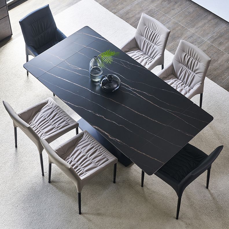 Contemporary Rectangle Dining Room Table Sintered Stone Table with Black Pedestal Base Clearhalo ' dining_table' 'Dining Tables & Seating' 'Dining Tables' 'furn' 'furn_dining_table' 'Furniture' 'furniture_dining_table' 'Kitchen & Dining Furniture' 'kitchen&dining_furn' 'kitchen' 'kitchen_dining_table' 1200x1200_667a4c90-41b4-4368-9b3d-7e52e9978bc6