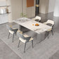 Rectangular Dining Table Grey Stone Table Top Double Pedestal Metal Base Clearhalo 'Dining Tables & Seating' 'Dining Tables' 'dining_table' 'furn' 'furn_dining_table' 'Furniture' 'Kitchen & Dining Furniture' 1200x1200_667b51ee-8ff3-45d9-a551-7e3528b9b1f5