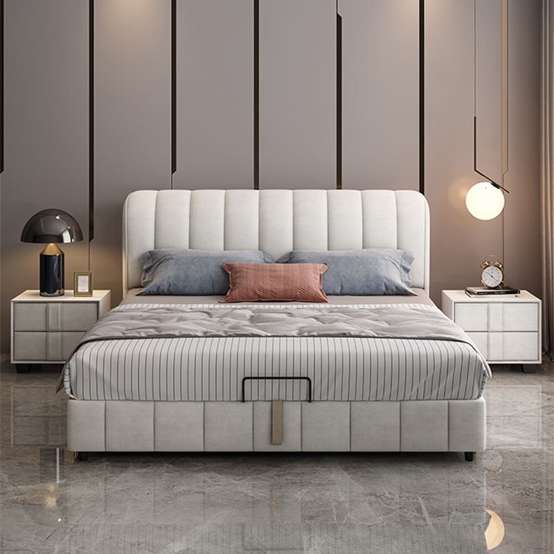 Glam wood Bed Frame Faux Leather Standard Bed with Upholstered Headboard for Bedroom Clearhalo 'Bedroom Furniture' 'Beds' 'furn' 'furn_beds' 'Furniture' 1200x1200_668165de-33b9-44a8-ac4e-c20187e5447c