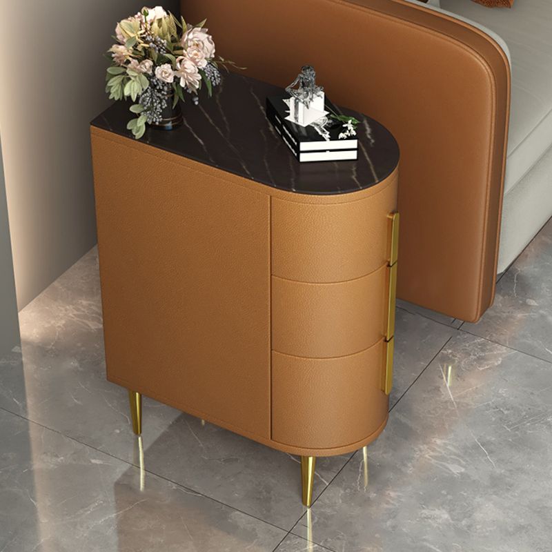 Glam 22.4-inch Tall Stone Top End Table Brass 4 Legs Sofa Side Table