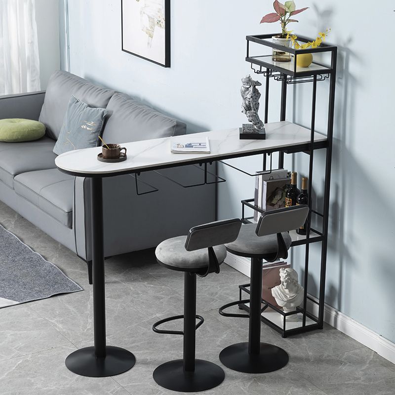 Glam Iron Bar Table Faux Marble White Top 41.3"H Bistro Table with Wine Rack Clearhalo 'Bar Furniture' 'Bar Tables' 'bar_tables' 'furn' 'furn_bar_tables' 'Furniture' 'furniture_bar_tables' 'Kitchen & Dining Furniture' 1200x1200_668b58ee-6462-48a7-9f3e-7cba7308577d