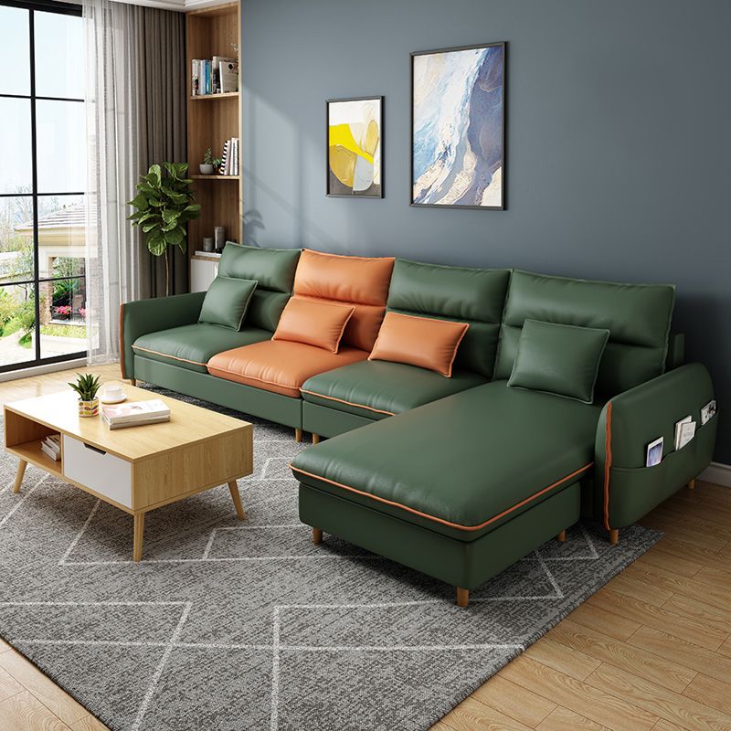 Modern Faux Leather Sectioanl with Pillow Back and Storage for Living Room