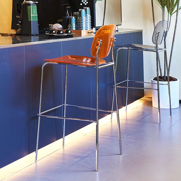 Taburete de mostrador con base plateada moderno, reposapiés acrílico rectangular, taburete de altura