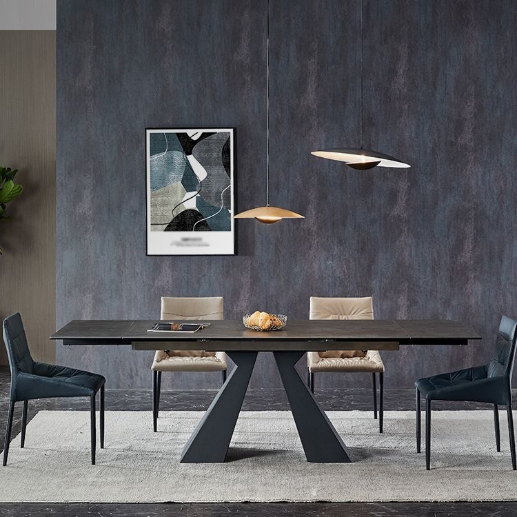 Rectangle Traditional Luxury Dining Table Grey Sintered Stone Table with Double Pedestal Clearhalo ' dining_table' 'Dining Tables & Seating' 'Dining Tables' 'furn' 'furn_dining_table' 'Furniture' 'furniture_dining_table' 'Kitchen & Dining Furniture' 'kitchen&dining_furn' 'kitchen' 'kitchen_dining_table' 1200x1200_668d15d4-1f1a-4170-9e51-3b2986d9c7cc