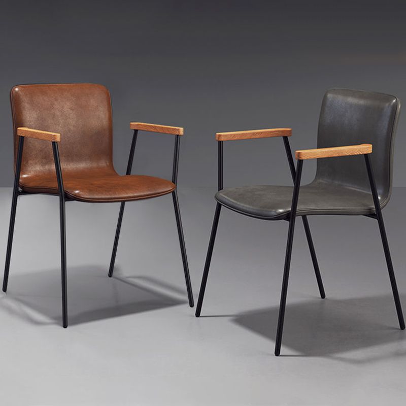 Industrial Metal Chair Dining Room Faux Leather Upholstered Arm Chair Clearhalo 'Dining Chairs' 'Dining Tables & Seating' 'dining_chair' 'furn' 'furn_dining_chair' 'Furniture' 'Kitchen & Dining Furniture' 1200x1200_66929086-3e3b-4ca8-a00e-2bf04008b958