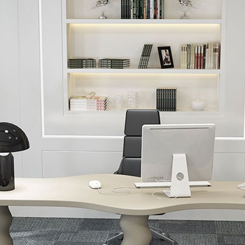 Contemporary Wood Office Desk Irregular Shape Task Desk with 3 Legs in White/Black/Grey Clearhalo 'furn' 'furn_office_desk' 'Furniture' 'Office Desks' 'Office Furniture' 'office_desk' 1200x1200_6692aa72-73d0-442d-88f6-15de7b891765