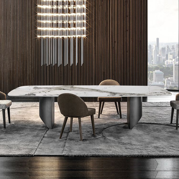 Rectangle Double Pedestal Glam Dining Table Brown Tone Fixed Table with Sintered Stone Clearhalo ' dining_table' 'Dining Tables & Seating' 'Dining Tables' 'furn' 'furn_dining_table' 'Furniture' 'furniture_dining_table' 'Kitchen & Dining Furniture' 'kitchen&dining_furn' 'kitchen' 'kitchen_dining_table' 1200x1200_669375a2-5390-4ca3-bd43-1cf9c5ba4c98