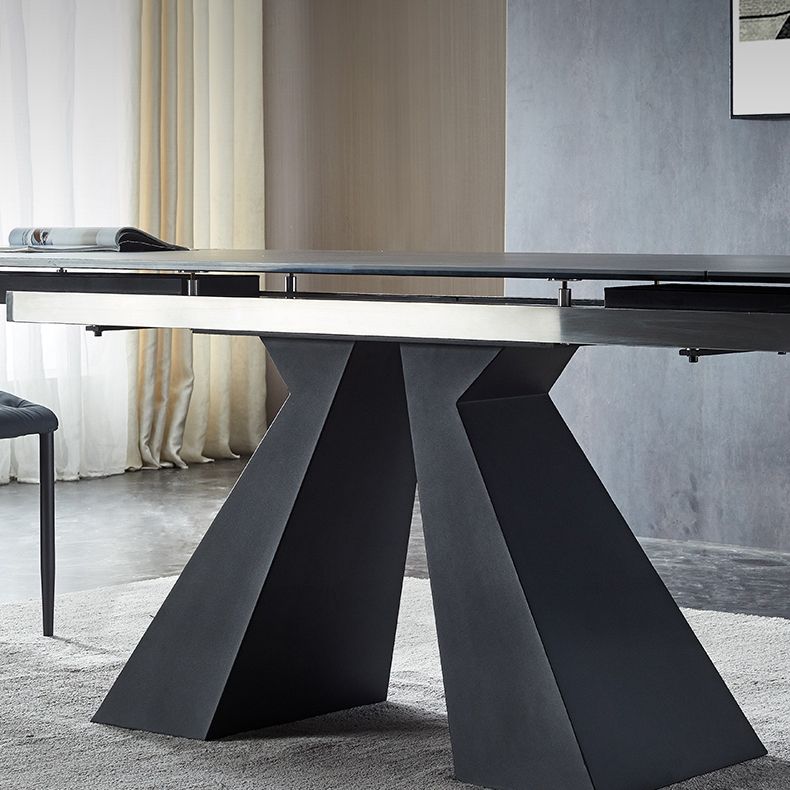 Rectangle Traditional Luxury Dining Table Grey Sintered Stone Table with Double Pedestal Clearhalo ' dining_table' 'Dining Tables & Seating' 'Dining Tables' 'furn' 'furn_dining_table' 'Furniture' 'furniture_dining_table' 'Kitchen & Dining Furniture' 'kitchen&dining_furn' 'kitchen' 'kitchen_dining_table' 1200x1200_66942239-19db-487c-9f0b-d2d6d08cecf2