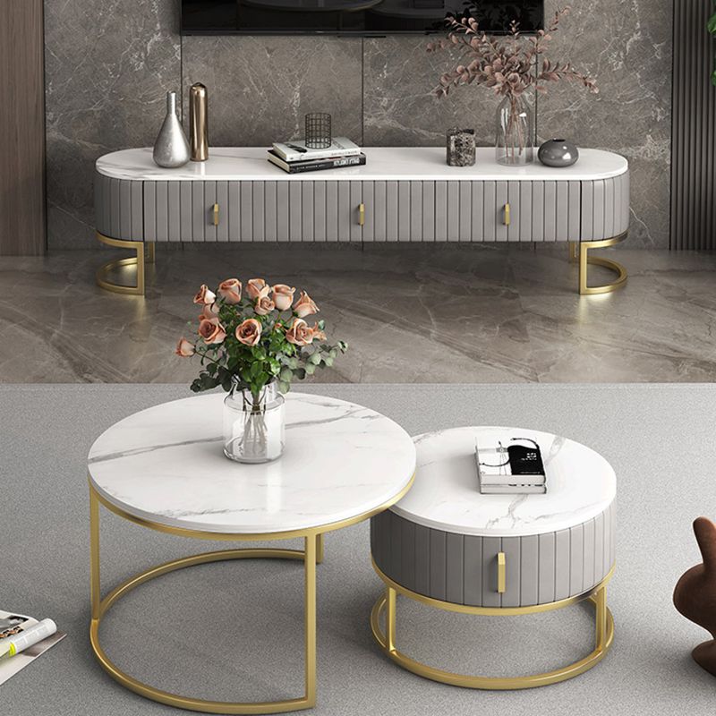 Gris / vert / orange 18 - Console de stand de télévision, support de télévision en marbre pour les téléviseurs avec des tiroirs