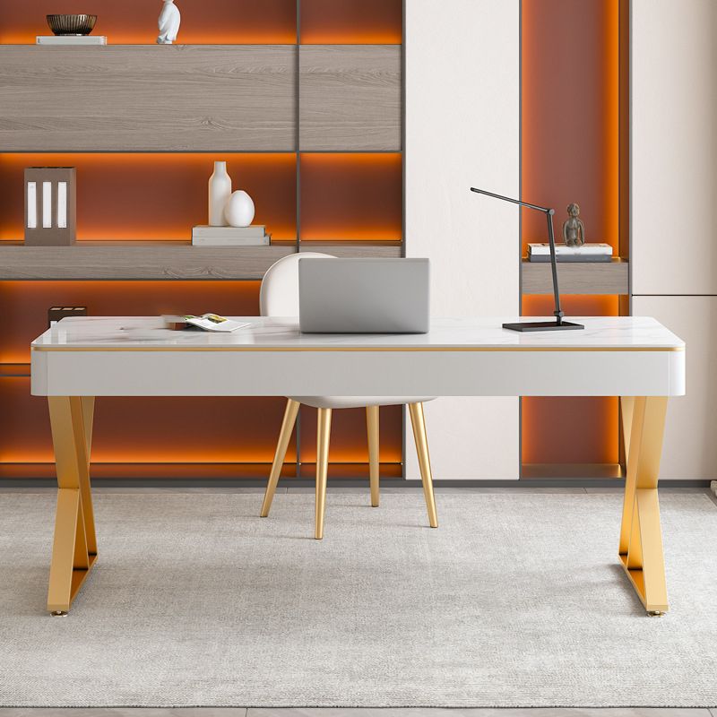 Glam Curved Office Desk Antique Finish Computer Desk with 2 Storage Drawers Clearhalo 'furn' 'furn_office_desk' 'Furniture' 'Office Desks' 'Office Furniture' 'office_desk' 1200x1200_6696b735-4017-4fbd-84e1-4d35fee4bb0d