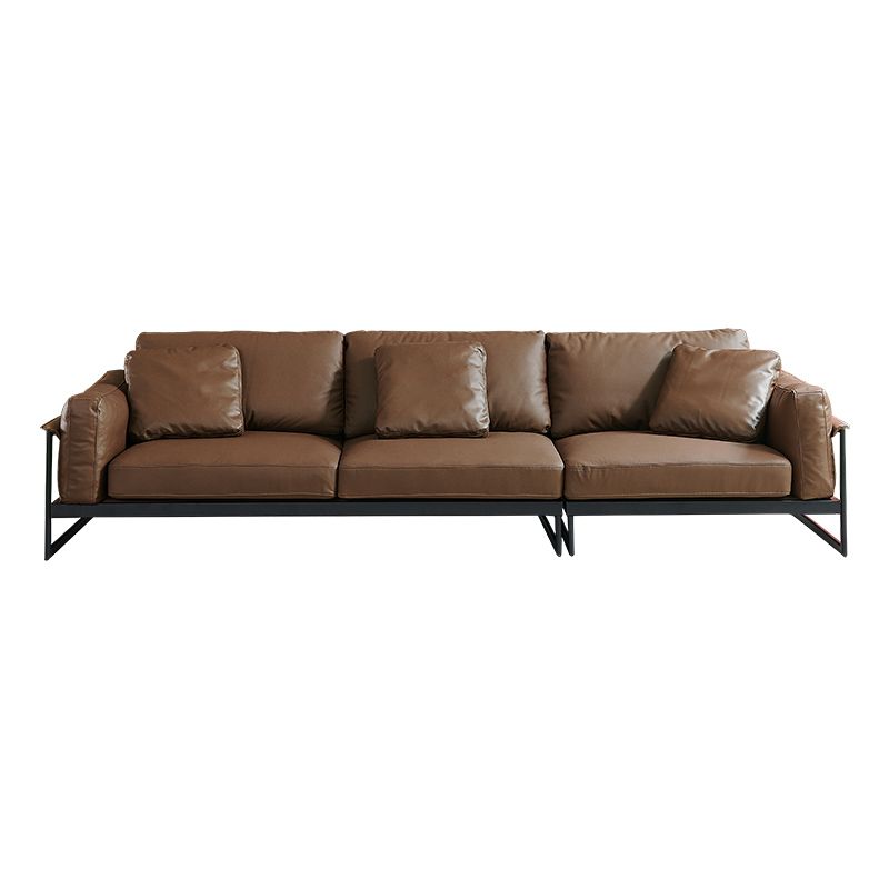 34" High Contemporary Square Arm Standard Sofa with Bolster Pillows, Brown Clearhalo 'furn' 'furn_sofas' 'Furniture' 'furniture_sofas' 'Living Room Furniture' 'Sofa' 'sofas' 1200x1200_6696cdd9-a08d-448d-97d5-24f0af6cc24c