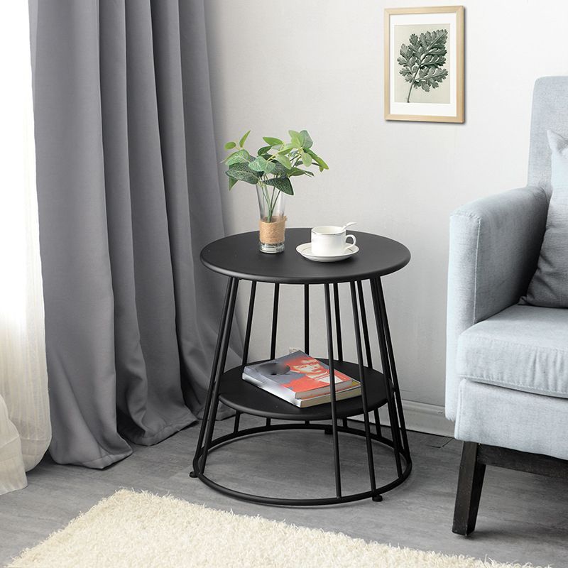 中世のモダンメタルテーブルラウンドトップフレームベースサイドテーブル付き棚