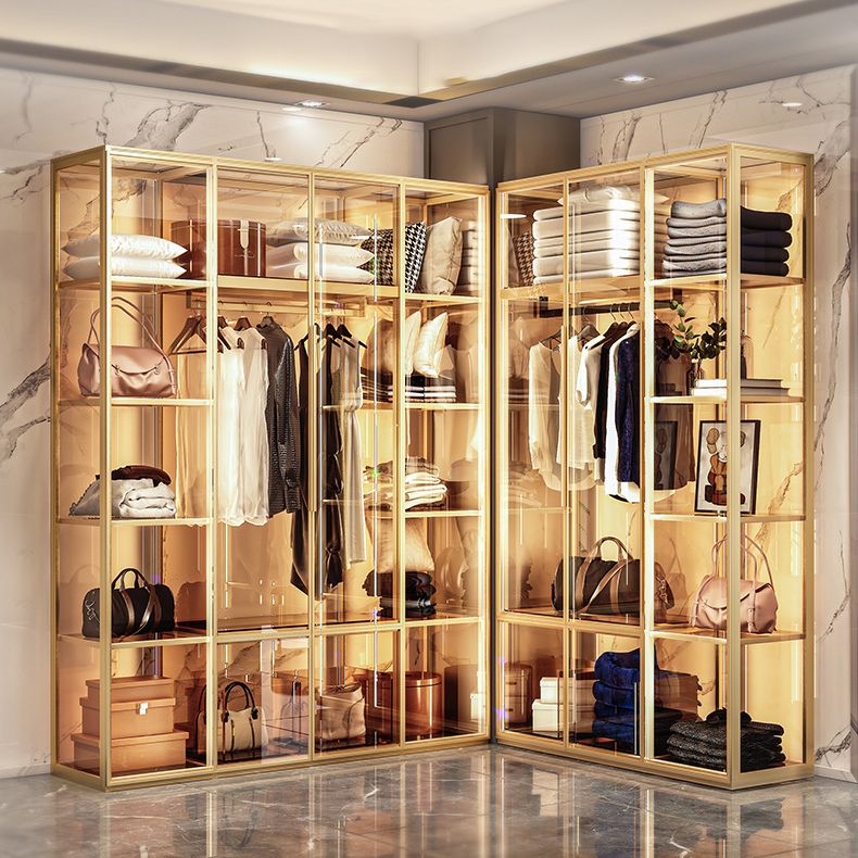 Metal Storage Cabinet with Glass Doors Contemporary Hinged Door Cabinet Clearhalo 'Armoires & Wardrobes' 'armoires_wardrobes' 'Bedroom Furniture' 'furn' 'furn_armoires_wardrobes' 'Furniture' 1200x1200_669f4c0c-6faf-40c4-b49c-8f89445e090f