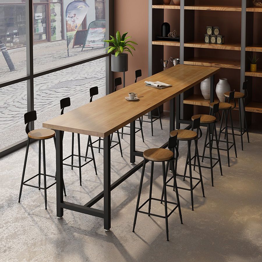 Modern Brown Wood Bistro Table with Rectangle Table Top Black Trestle Table 42'' H Clearhalo 'Bar Furniture' 'Bar Tables' 'bar_tables' 'furn' 'furn_bar_tables' 'Furniture' 'furniture_bar_tables' 'Kitchen & Dining Furniture' 1200x1200_66a17ade-e969-40fd-a798-36fb5871b0d5
