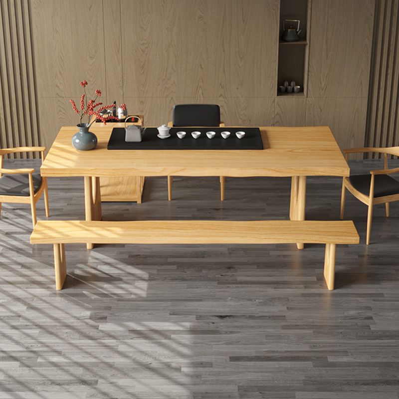 Glam Style Dining Wooden Table Rectangle Table with Wooden Legs for Home Use