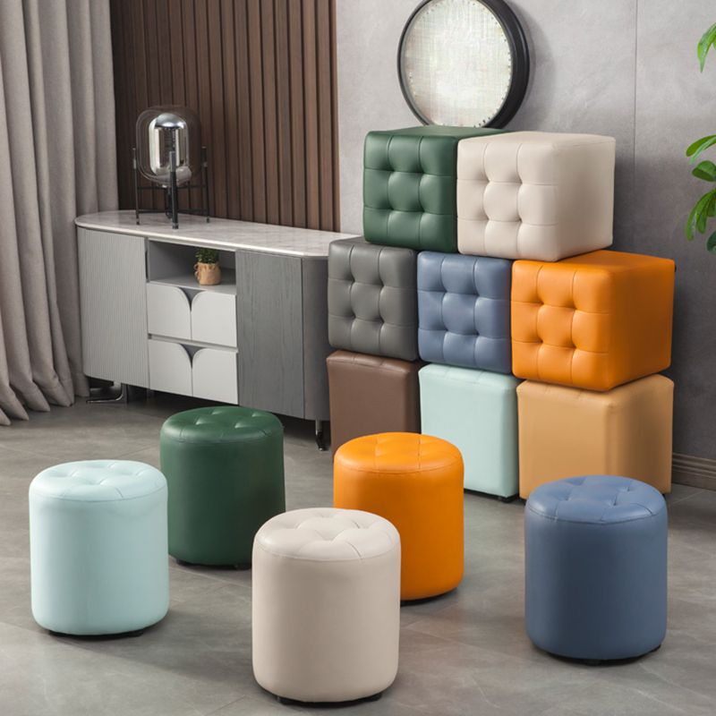 Modern Round Ottoman Solid Color Genuine Leather Tufted Pouf Ottoman Clearhalo 'furn' 'furn_ottomans_poufs' 'Furniture' 'Living Room Furniture' 'Ottomans & Poufs' 'ottomans_poufs' 1200x1200_66a78589-213a-4e7e-aa51-19b1972d5534