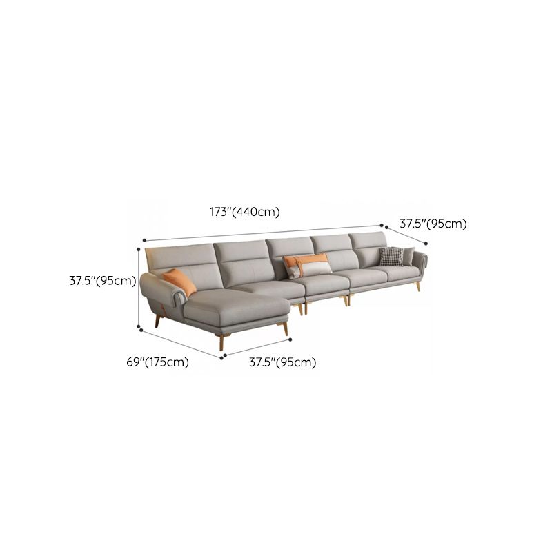 Mid Century Sofa and Chaise in Gray Flared Arm Sewn Pillow Back Sofa Clearhalo 'furn' 'furn_sectionals' 'Furniture' 'Living Room Furniture' 'Sectionals' 1200x1200_66a912db-ac84-4d18-9ef0-fd4229cf7200