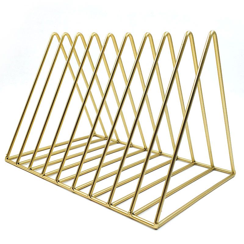 Light Luxury Metal Book Shelf Closed Back Triangle Desktop Bookcase