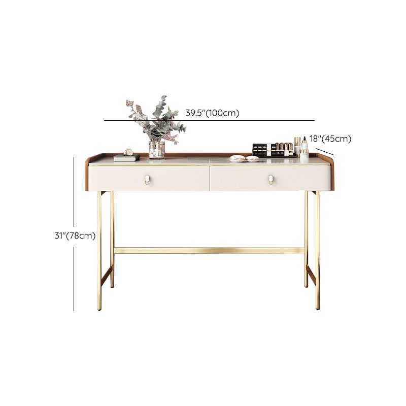 Luxurious tocador de tocador 2 cajones de almacenamiento con base de oro en blanco