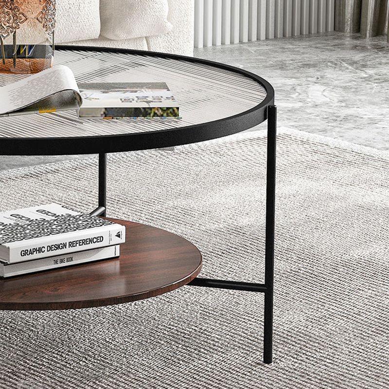 17.7" Tall Modern Cross Leg Glass Round Coffee Table with Shelf Clearhalo 'Coffee & Accent Tables' 'Coffee Tables' 'coffee_tables' 'furn' 'furn_coffee_tables' 'Furniture' 'furniture_coffee_tables' 'Living Room Furniture' 1200x1200_66aeccc3-a7f4-466b-8314-995bc405d1b5