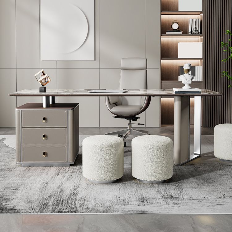 Stone Rectangular Writing Desk Modern 29.53" Tall Office Desk with Drawers Clearhalo 'furn' 'furn_office_desk' 'Furniture' 'Office Desks' 'Office Furniture' 'office_desk' 1200x1200_66b0310d-256b-4ac9-998c-8f28fc9462bf