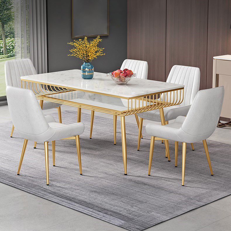 Metal and Slate Table Modern Minimalist Storage Rectangular Dining Table Clearhalo 'Dining Tables & Seating' 'Dining Tables' 'dining_table' 'furn' 'furn_dining_table' 'Furniture' 'Kitchen & Dining Furniture' 1200x1200_66b59733-754a-40b6-b054-f768eda11668