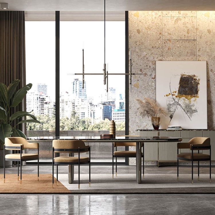 Silla de comedor de cocina contemporánea silla de brazo de patas negras tapizadas